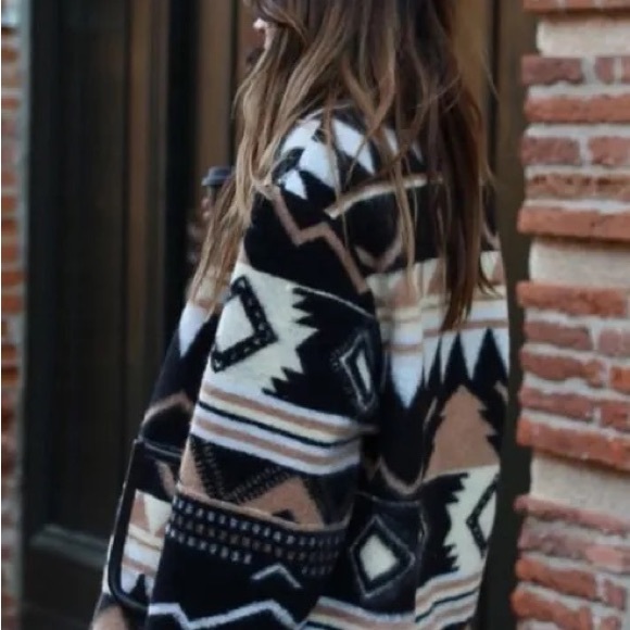 106. LAST 1! CLEARANCE Thin fleece Aztec Black Tribal blazer Lined Jacket Coat - Picture 5 of 12